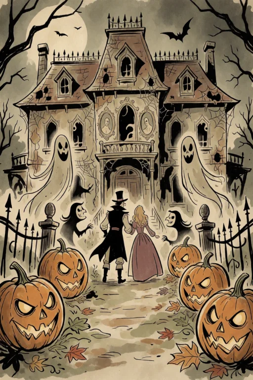 A Halloween-themed Spooky Scene Where Eerie Pumpkins With Gl...