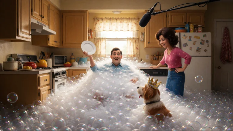 3d, Oil Painting, A Sitcom Kitchen Buried Beneath Mountains...