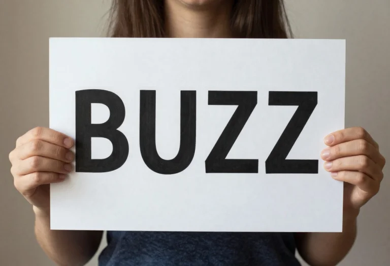 Person, Holding A Sign, Text On Sign Says Buzz