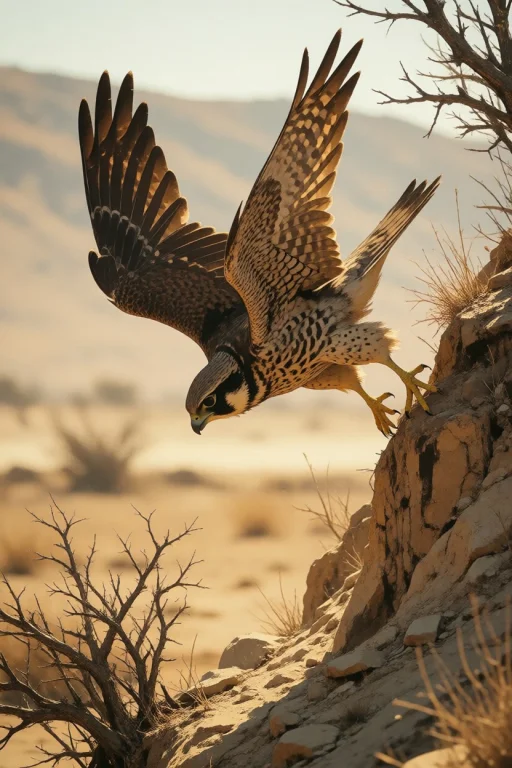 Nature, A Laggar Falcon Stooping Along A Desert Escarpment I...