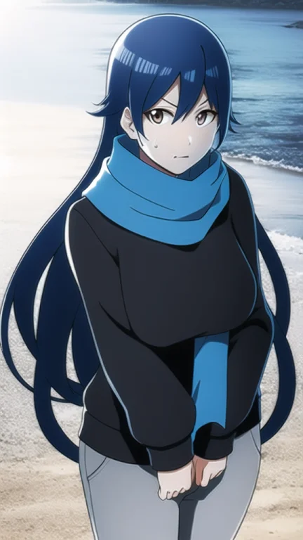 1girl, Blue Hair, Scarf, Long Hair, Solo1.2, Outdoors, Offic...