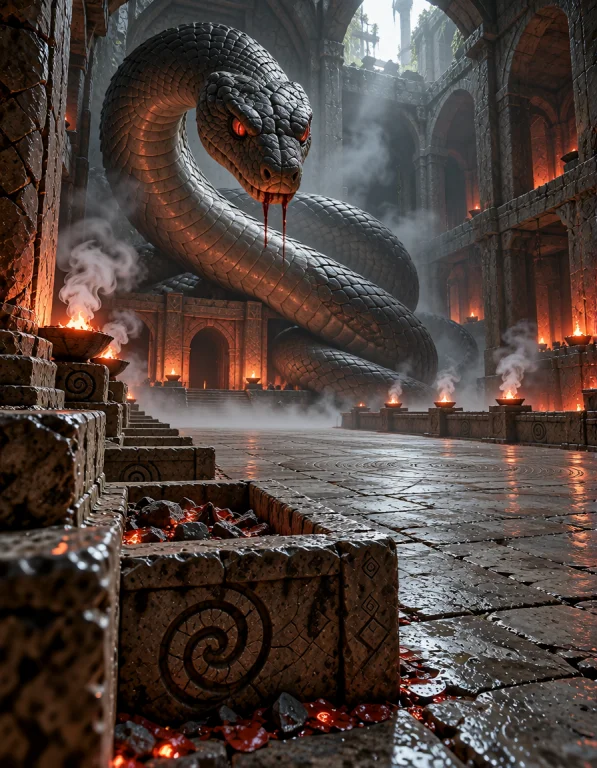 3xpl0r3 Dung30n, Photorealistic, Same Serpent Temple, Diagon...