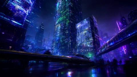 The Image Is A Wide Cyberpunk Wallpaper Of A Neon-drenched F... — Stable Diffusion AI Prompt: The image is a wide cyberpunk wallpaper of a neon-drenched futuristic cityscape,...