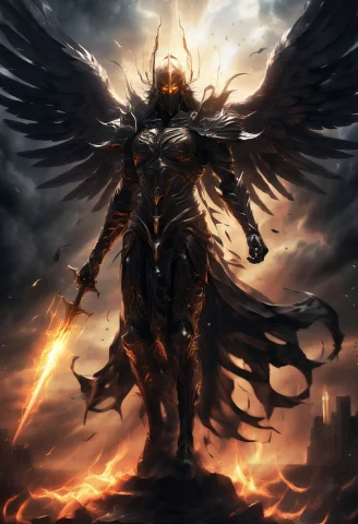Angelicstyle, Awe-inspiring Portrayal Of A Warrior Angel Wit... — SDXL AI Prompt: AngelicStyle, awe-inspiring portrayal of a Warrior Angel with a dark face, adorn...