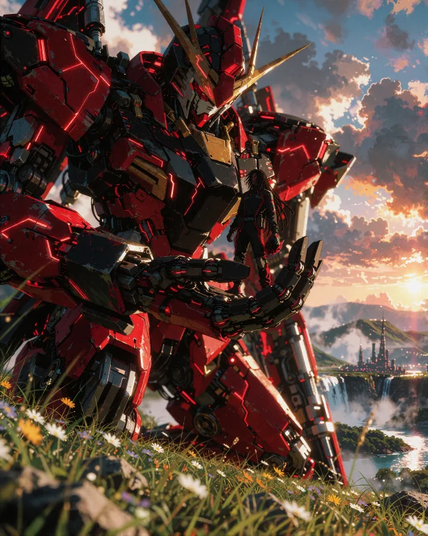 Hyper-detailed Cinematic Anime Mecha Scene, A Colossal Custo...