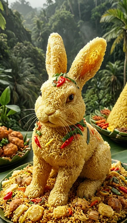 Adorable Rabbit Made From Tumpeng Rice, Food, Deliciouse, Ta...