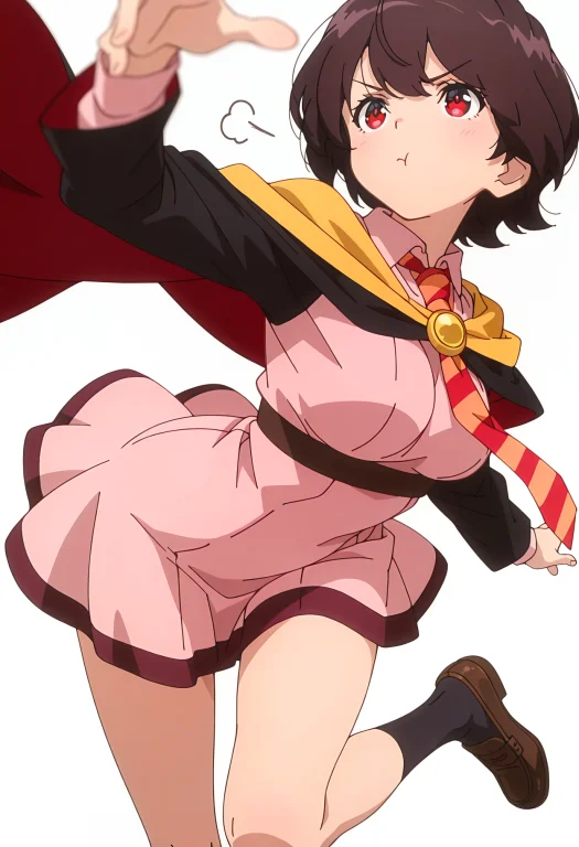P0r1t4nubcnr, 1girl, Short Hair, Brown Hair, Black Hair, Red...