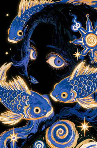 A Striking Stylized Illustration Featuring A Mysterious, Dar... — Stable Diffusion AI Prompt: A striking stylized illustration featuring a mysterious, dark-skinned figure wit...