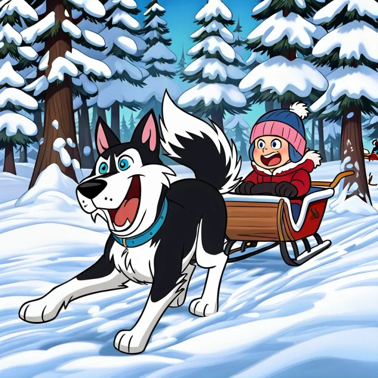 Snow, Tree, Outdoors, Sled, Hat, Ai-generated, Sledding, Dog...