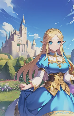 1girl, Princess Zelda, Blonde Hair, Blue Eyes, Beautiful Eye...