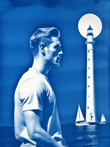 Cyanotype, Double Exposure A Surreal Cyanotype Print Combini... — Stable Diffusion AI Prompt: cyanotype, double exposure A surreal cyanotype print combining a male sailor's s...