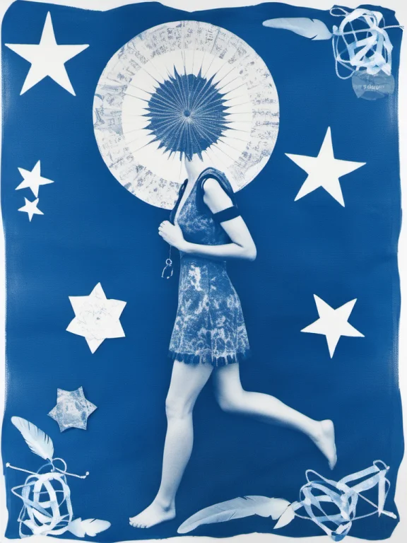 Cyanotype, Cyanotype Photogram, Torn Paper Scraps, Cut-out G...