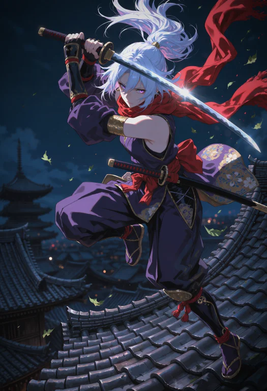Cinematic Anime Action Illustration, Dramatic Low-angle Medi...