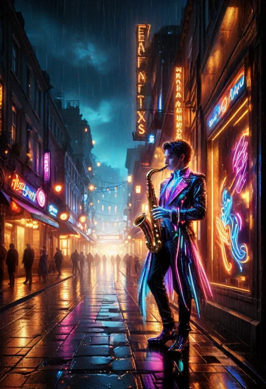 A Saxophone Stands Elegantly Beneath Subtle, Colorful Evenin...