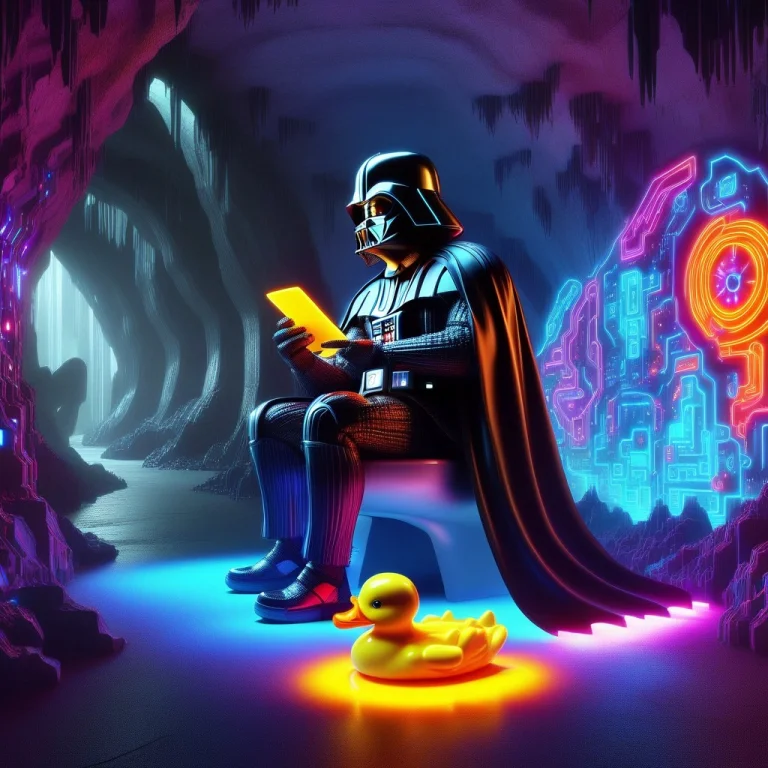 Darth Vader In A Techno-organic Cave, Sitting On A Toilet An...