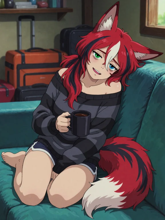 A Anime Studio Ghibli Image Of Medium Shot Of Fox Girl Sitti...