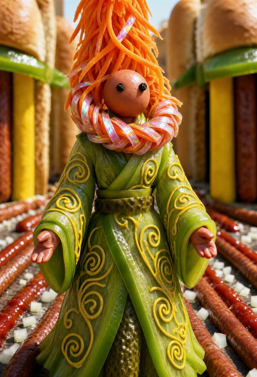 A Figure Composed Of Glistening, Pinkish-brown Frankfurters...