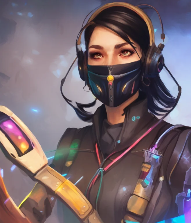 A Beautiful Masked Cyberpunk Woman, Candy Lady, Android Head...