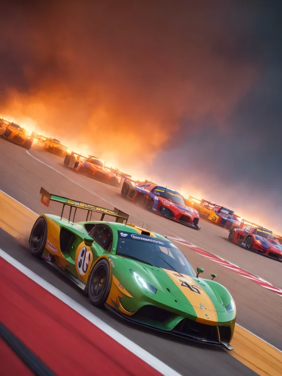 Masterpiece, Award Winning Photo, Different Color Race Cars...