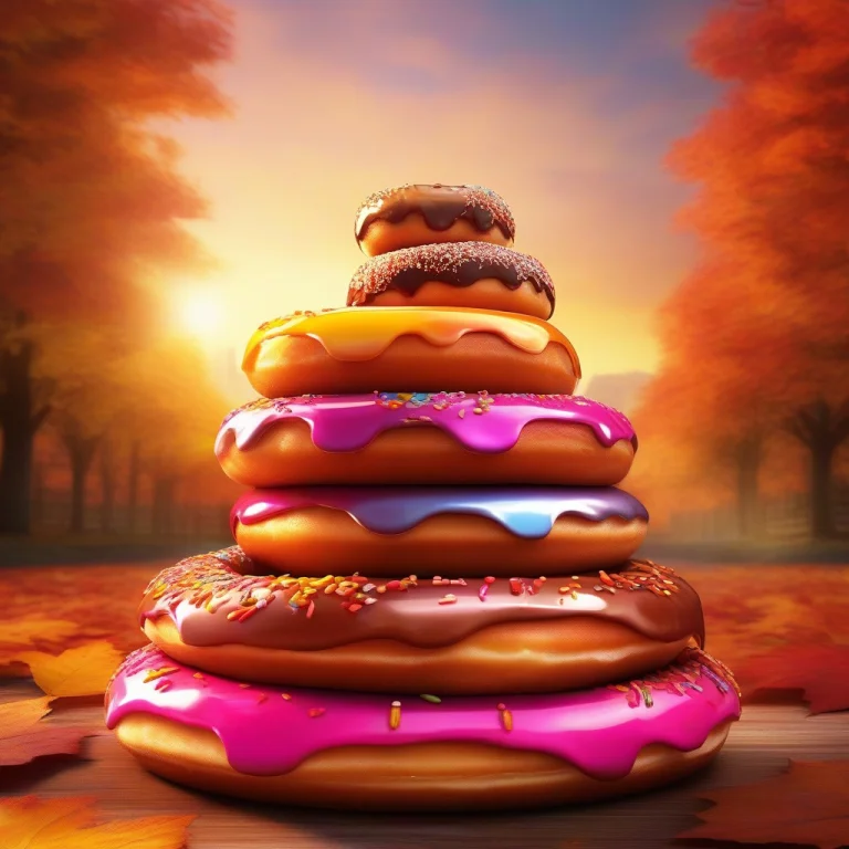 High Quality, Detailed, A Tower Of Doughnuts Glazed In Brigh...