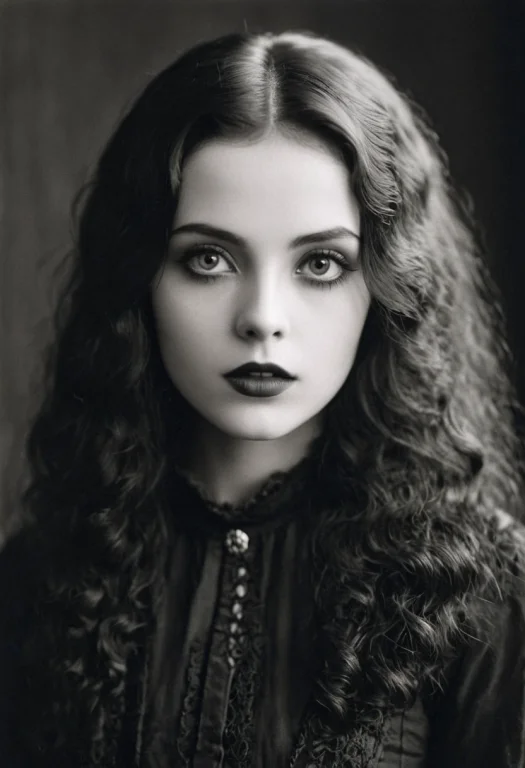Photo Of Young Cute Goth Woman With Full Lips And Large Eyes...