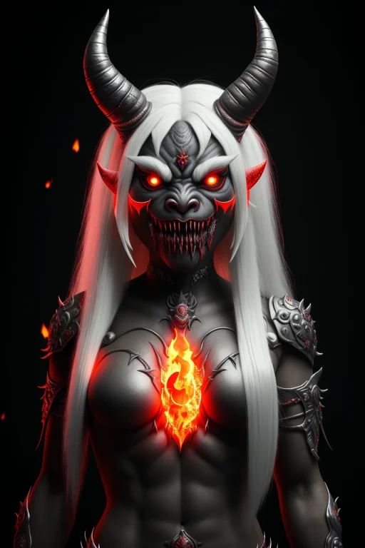 3d Render Of A Scary Female Oni Creature With A Devil Mask A...