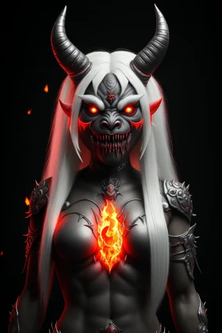 3d Render Of A Scary Female Oni Creature With A Devil Mask A... — Stable Diffusion AI Prompt: 3d render of a scary female ONI creature with a devil mask and long horns, ((lon...