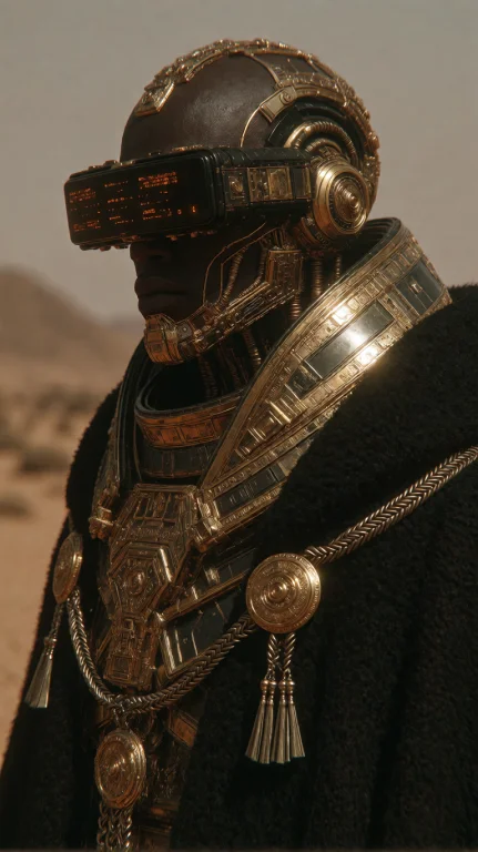 In A Vast, Hazy Desert Landscape, A Figure Stands In A Close...