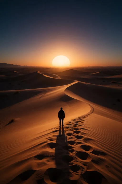 Photograph Of A Desolate Desert Landscape Under A Twilight S...