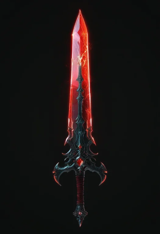 A Glass Greatsword, Black Steel, Red Handle, Long, Wide, Fut...