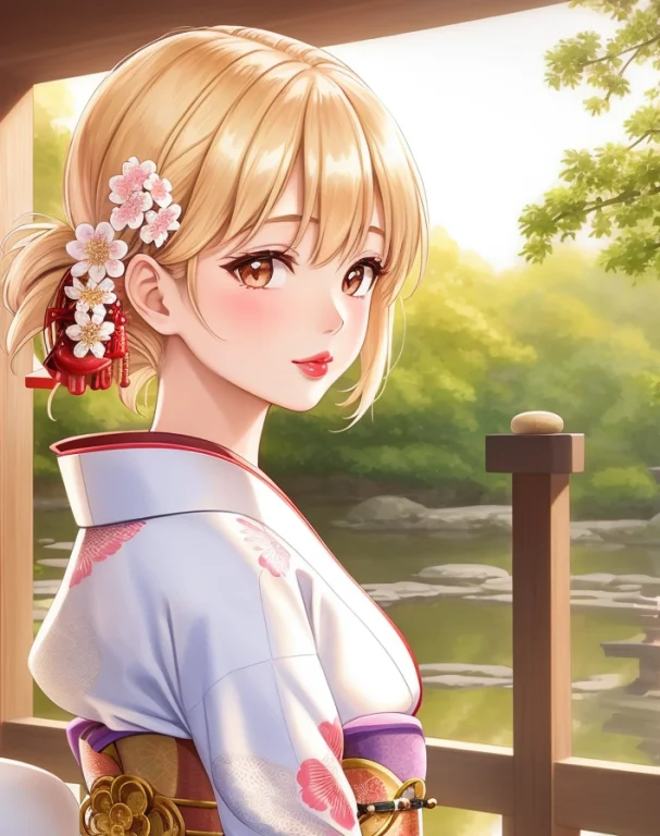 Masterpiece, 4k, Beautiful,kimono, White,embroidery, White K...