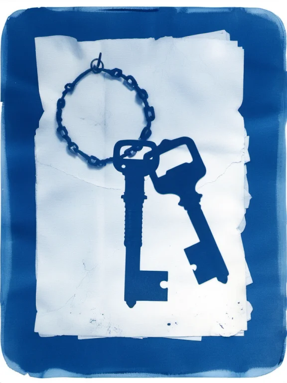 Cyanotype, A Cyanotype Photogram Composed Of Two Antique Iro...