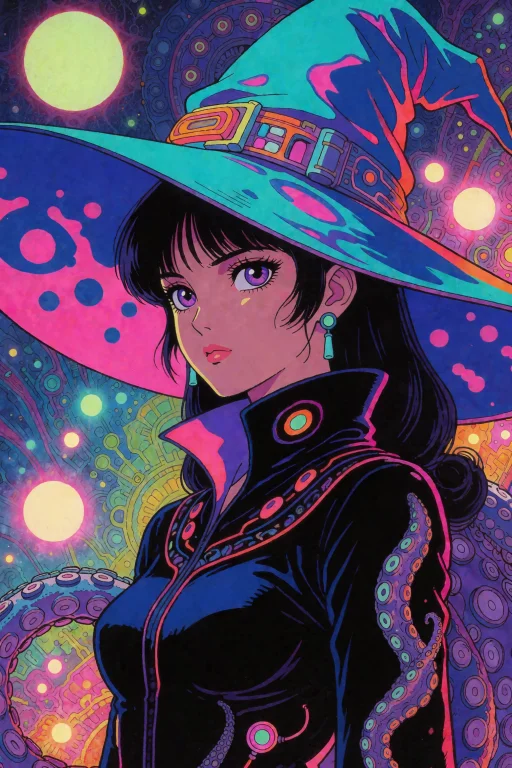 A Vibrant 70s Anime-style Digital Illustration Of A Young Wo...