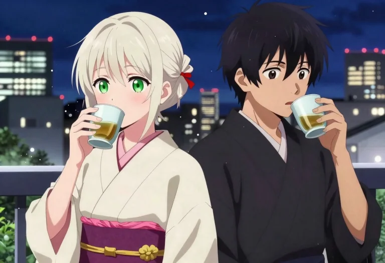 1girl, 1boy, Medium Hair, Platinum Blonde Hair, Green Eyes,...