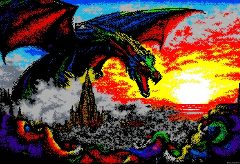 Zxpixseva, A Huge Dragon Flying Above A Medieval City At Sun...