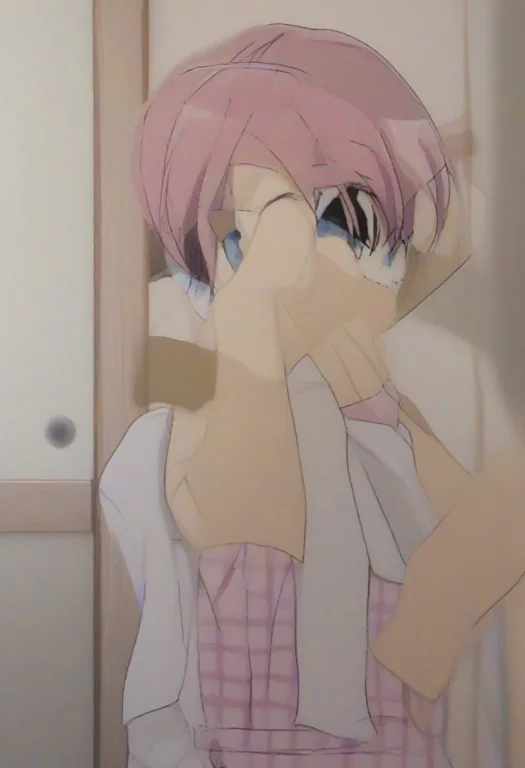 1girl,solo,nnnmichiyo,blue Eyes,low Hair Bun, Pink Hair,alte...