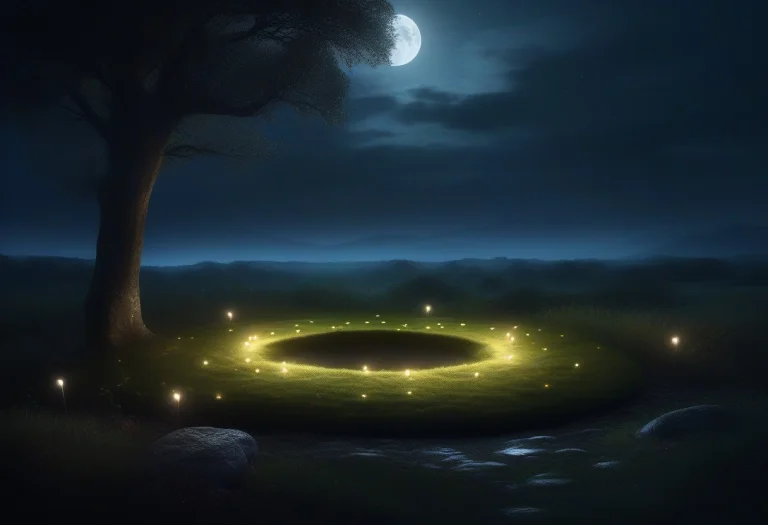 A Fairy Ring Shimmering In A Moonlit Clearing, Low Key Light...