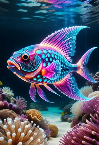 High Quality, A Strange Deep-sea Fish Made Of Colorful Led L... — SDXL AI Prompt: high quality, a strange deep-sea fish made of colorful LED lights, translucent b...