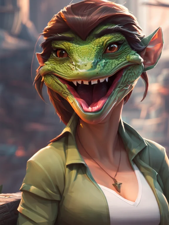 A Professional Portrait Photograph Of A Female Lizardfolk Pr...