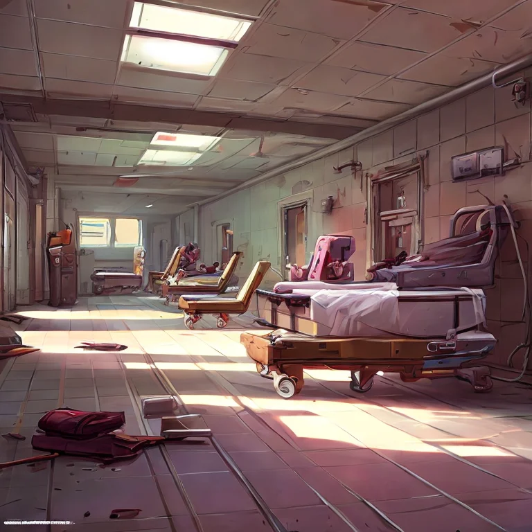 Inside A Vacant Abandoned Hospital With Hospital Beds And Wi...