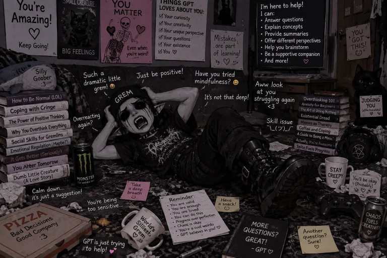 A Goth Woman Is Lying On The Ground With Hands On Her Head A...