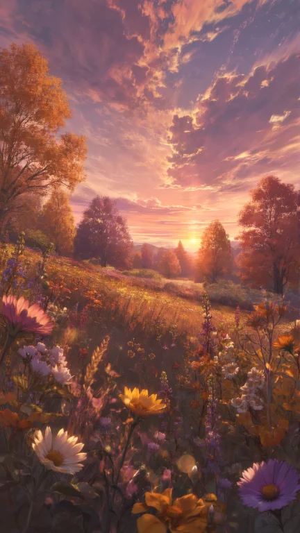 An Autumn Wildflower Meadow Bathed In The Warm, Ethereal Glo...
