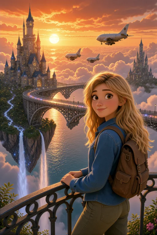 Young Female Adventurer With Long Blonde Hair And Blue Eyes,...