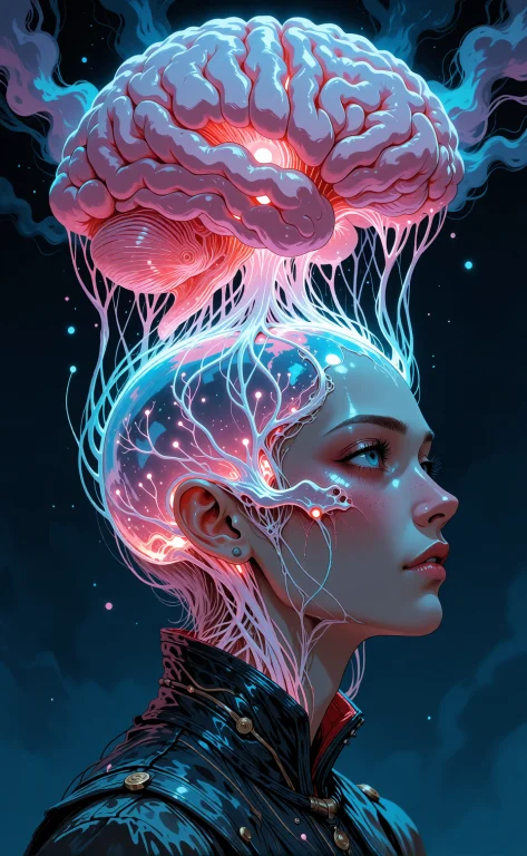 Poetic Surreal Concept Painting, Extend The Glowing Neural N...