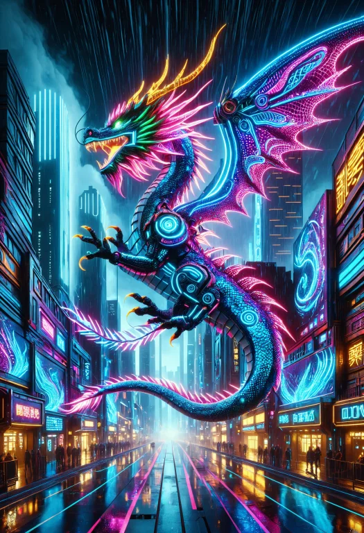 Ledsvg,colorful Led Lights,a Colossal Cybernetic Dragon Flyi...