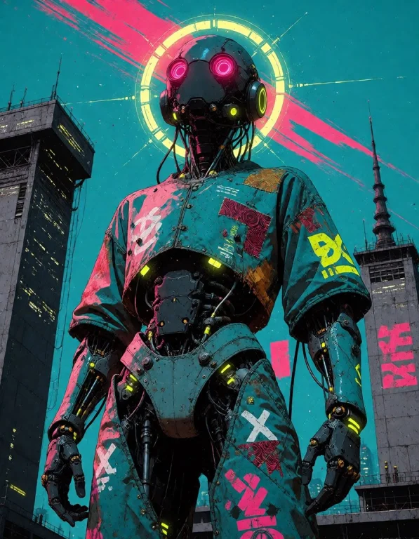 A Faceless Urban Maintenance Android With Patched Plating, C...