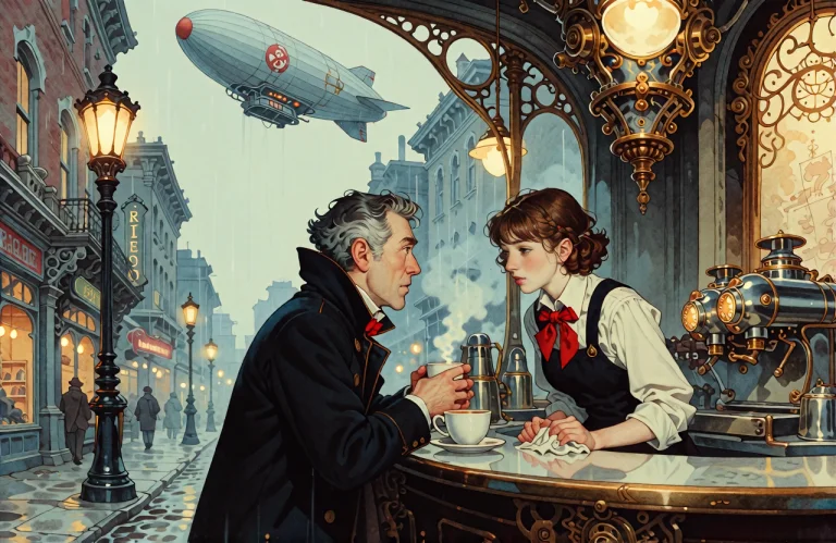 Steampunk Style A View Of Interior Of A Downtown Small Cafet...