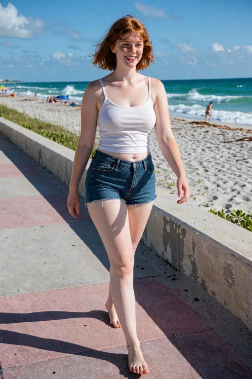 A Candid Photograph Of An American Young Woman Walking Down...