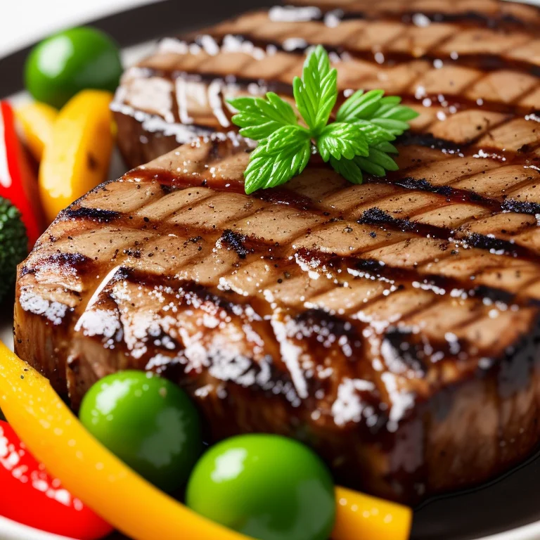 4k, Juicy Grilled Steak With Herbs And Grilled Vegetables, C...