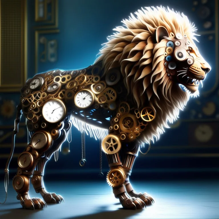 A Roaring Lion Sculptured Entirely From Clockwork Anatomy, B...